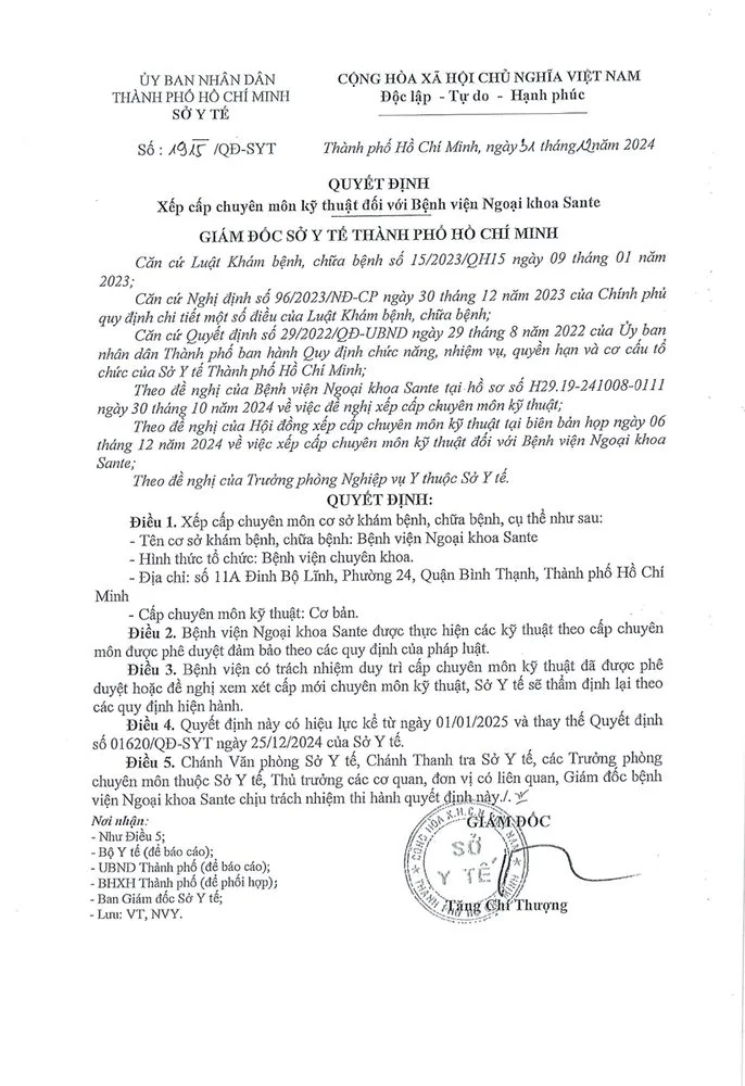 DECISION ON PROFESSIONAL AND TECHNICAL CLASSIFICATION FOR SANTE SURGICAL HOSPITAL